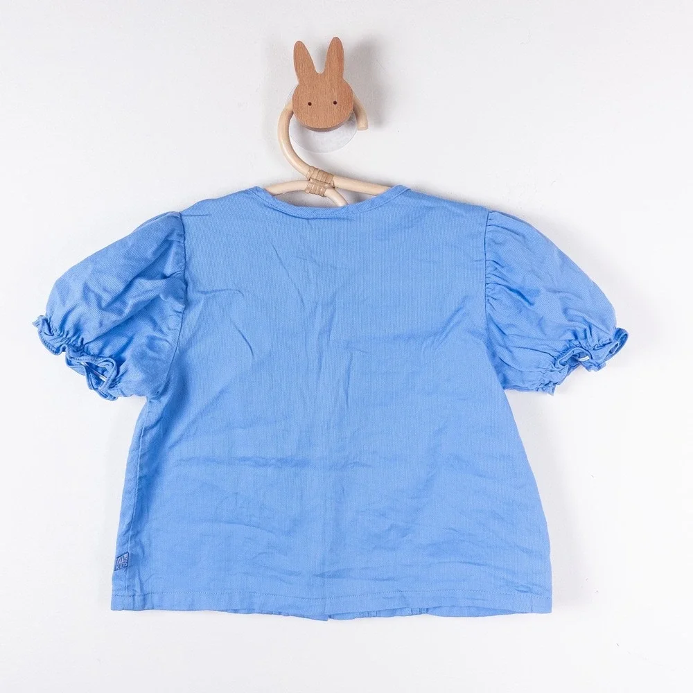 Vintage Y2K McKids Blouse Toddler 4T‎ Blue Floral Embroidered Puff Sleeve Top